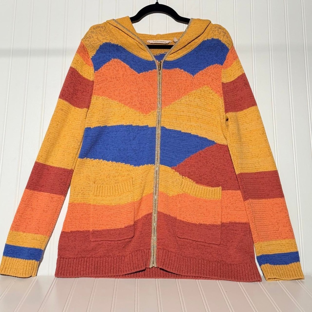 Soft Surroundings Reverie Hooded Intarsia Cardigan Sweater Multicolored-Size S